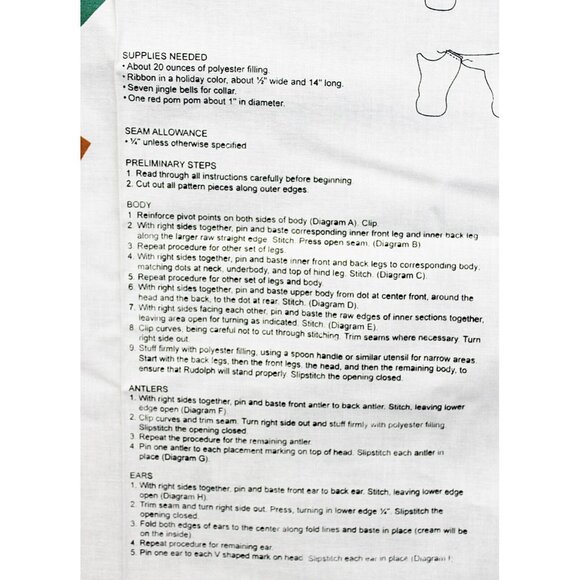 Cranston VIP Rudolph Plush Fabric Craft Panel Instructions Reindeer Christmas - Picture 7 of 8
